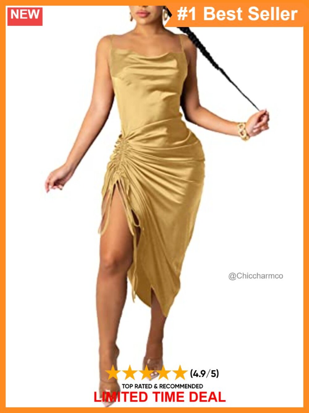 Satin Spaghetti Strap Ruched Midi Mini Dress Backless Party Club